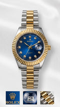 Luxury Two-Tone Blue Dial Quartz Watch for Men – Stainless Steel Bracelet, Date Display, Diamond-Style Hour Markers | Premium Dress & Business Wristwatch