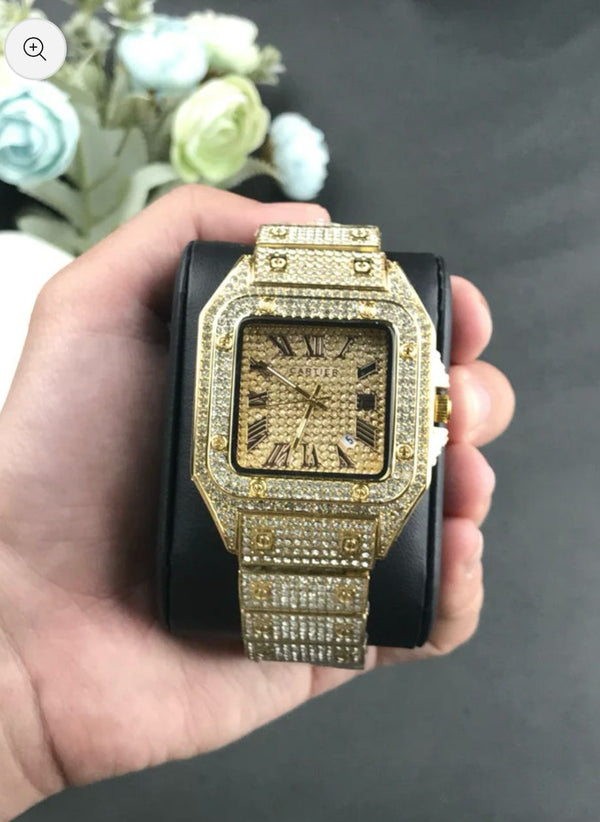 Cartier Men Iced Stone Watch