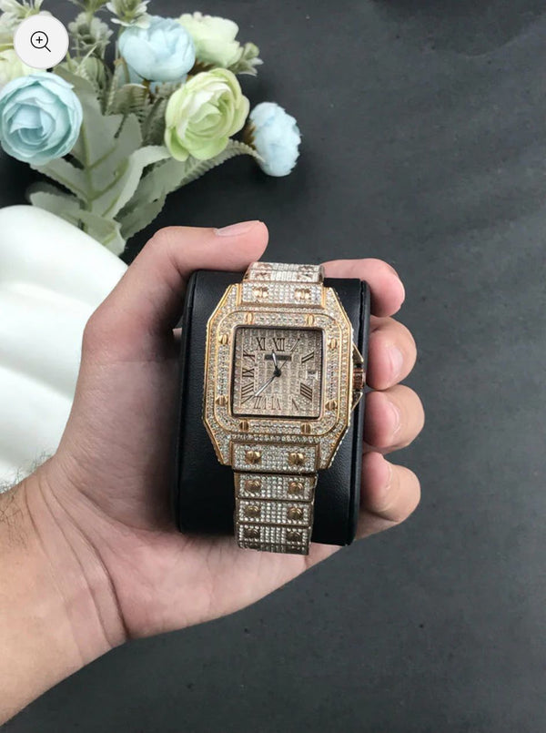 Cartier Men Iced Stone Watch